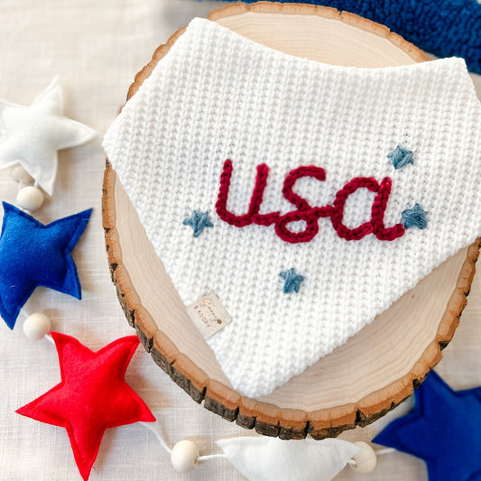 USA Hand Embroidered Dog Bandana