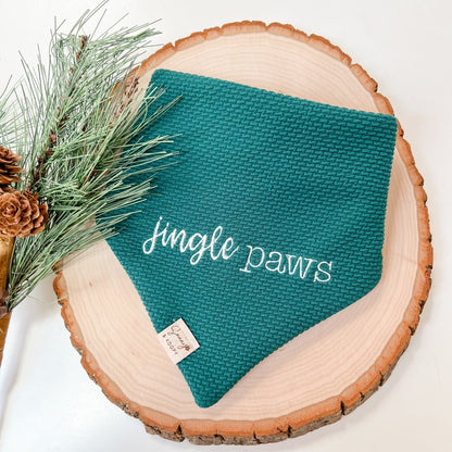 Jingle Paws Embroidered Hunter Green Double-Knit Dog Bandana