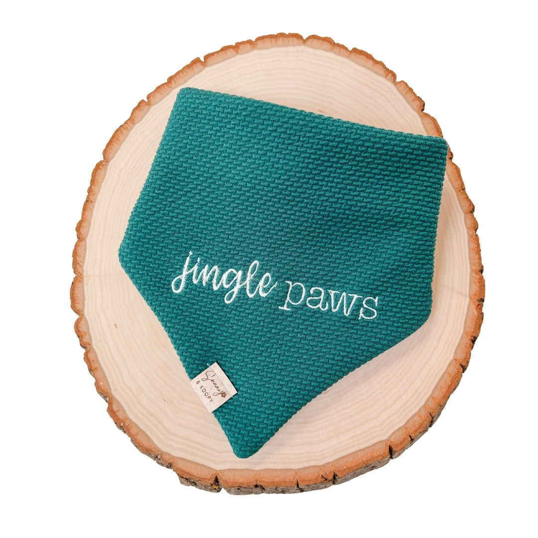 Jingle Paws Embroidered Hunter Green Double-Knit Dog Bandana