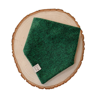Green Herringbone Flannel Dog Bandana
