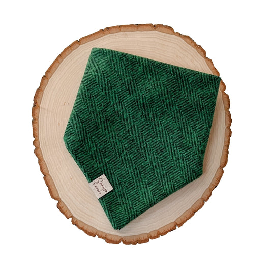 Green Herringbone Flannel Dog Bandana