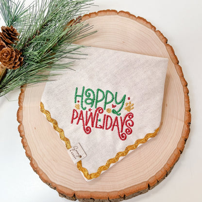Happy Pawlidays Embroidered Dog Bandana