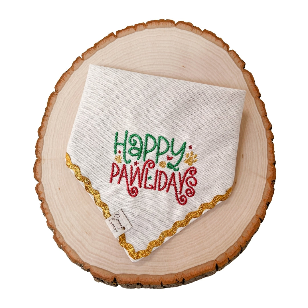Happy Pawlidays Embroidered Dog Bandana