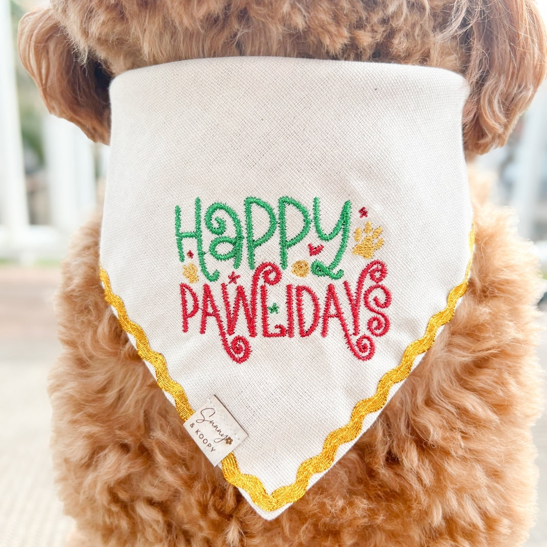 Happy Pawlidays Embroidered Dog Bandana