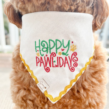 Happy Pawlidays Embroidered Dog Bandana