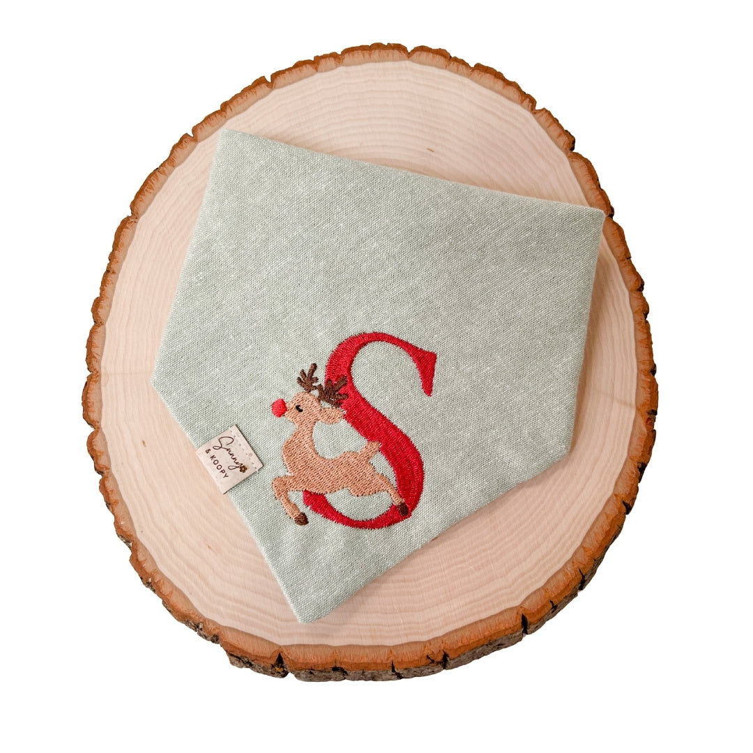 Christmas Monogram Embroidered Dog Bandana