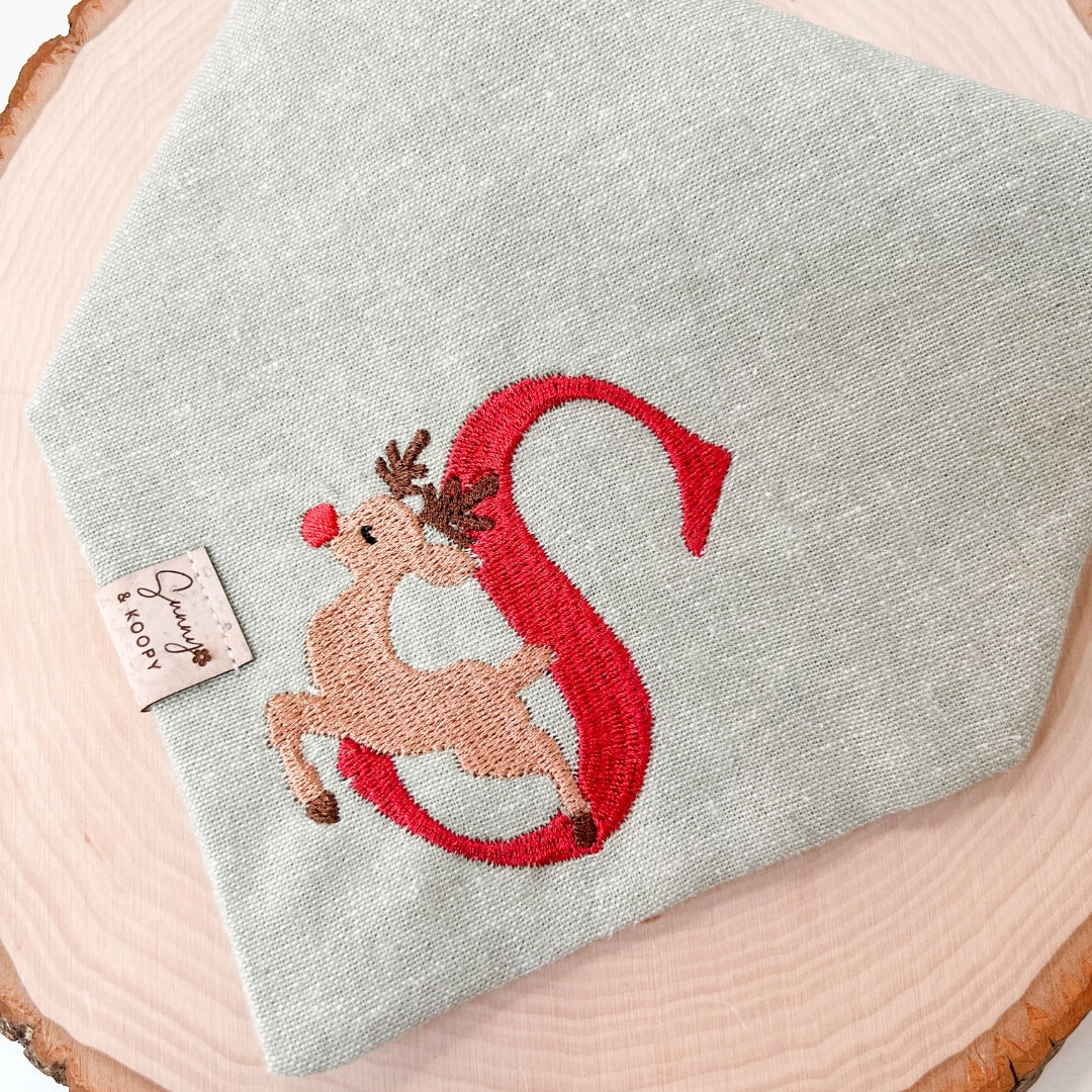 Christmas Monogram Embroidered Dog Bandana