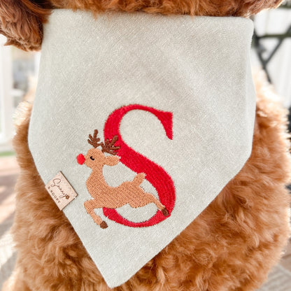 Christmas Monogram Embroidered Dog Bandana