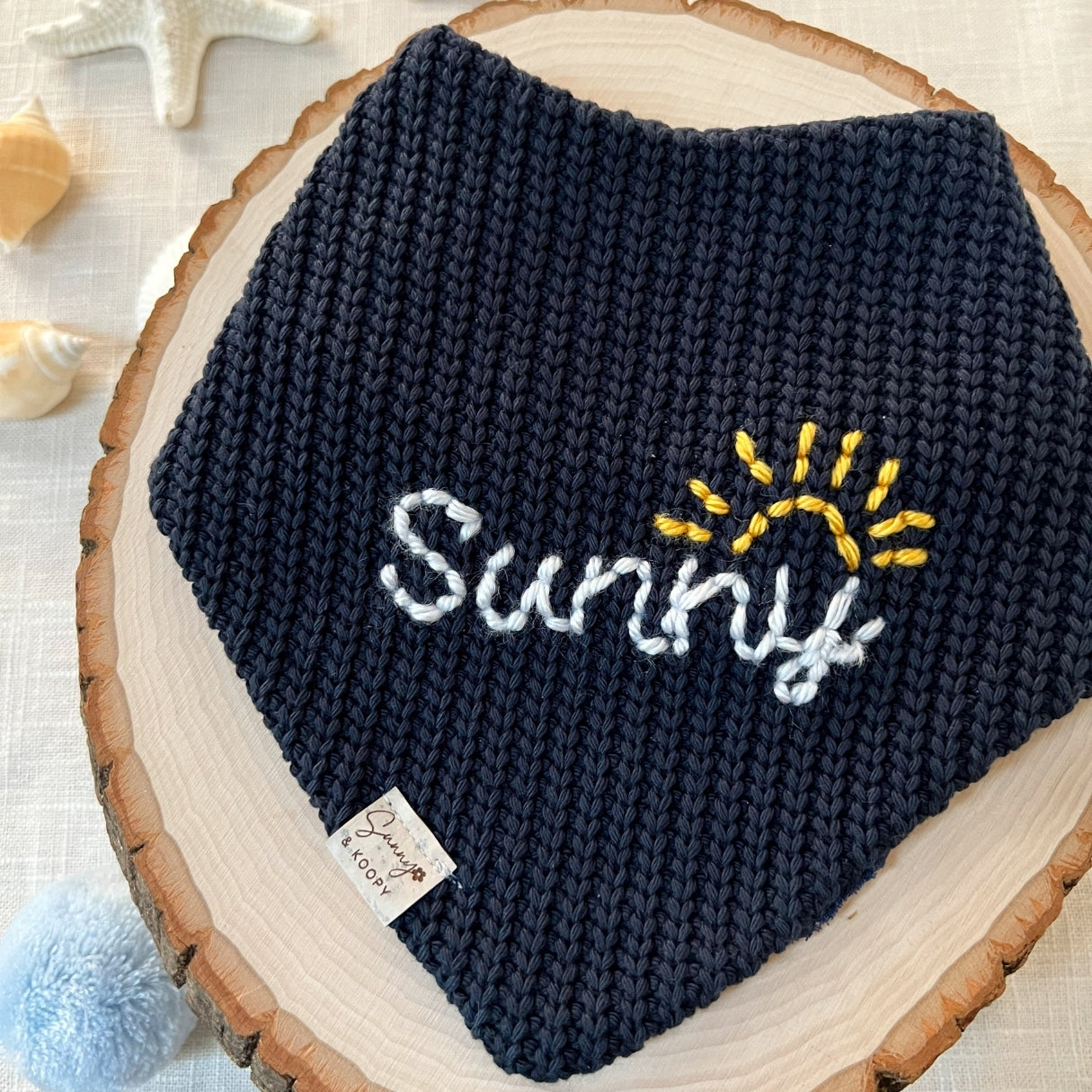 Custom Name Sunshine Hand Embroidered Dog Bandana