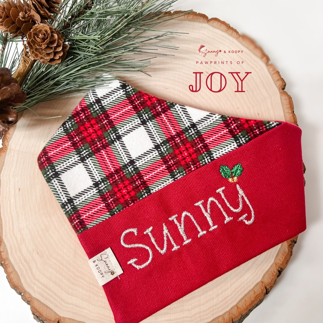 Custom Name Merry & Metallic Dog Bandana (Sunny Cut)