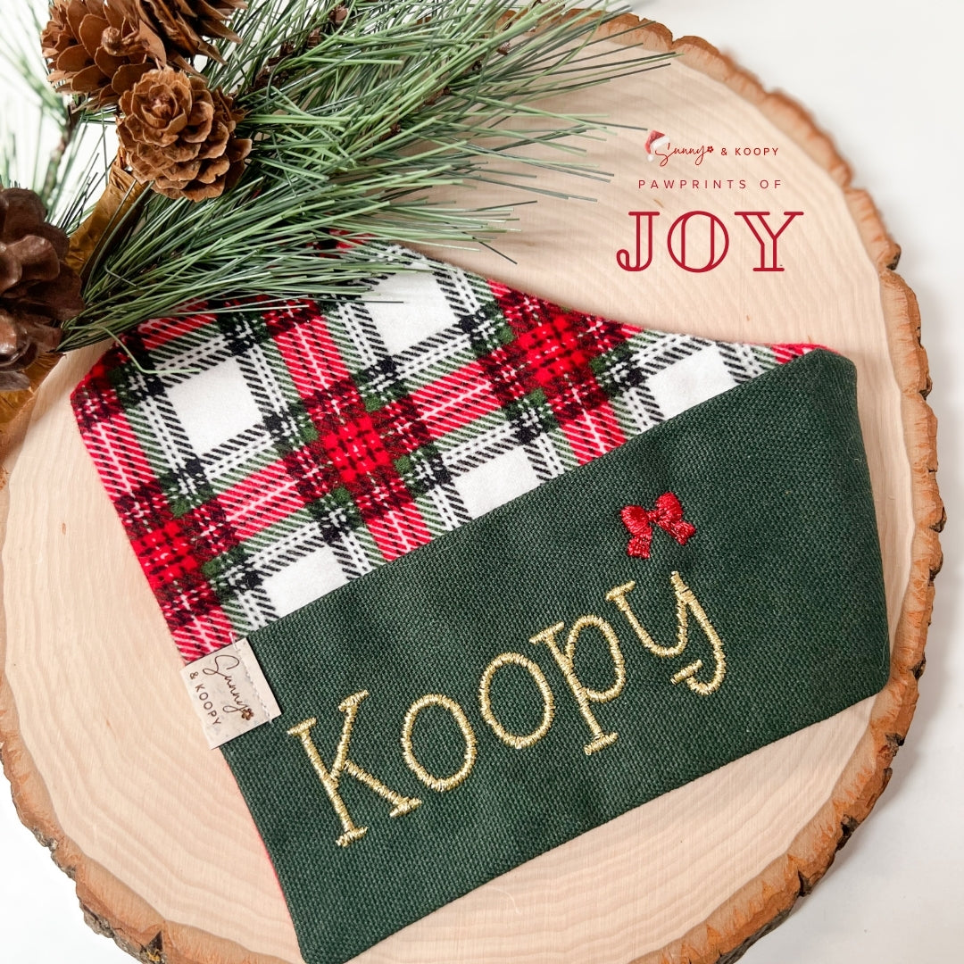 Custom Name Merry & Metallic Dog Bandana (Sunny Cut)