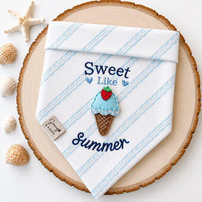 Sweet Like Summer (Boy Version) Embroidered Dog Bandana With Handmade Felt Patch