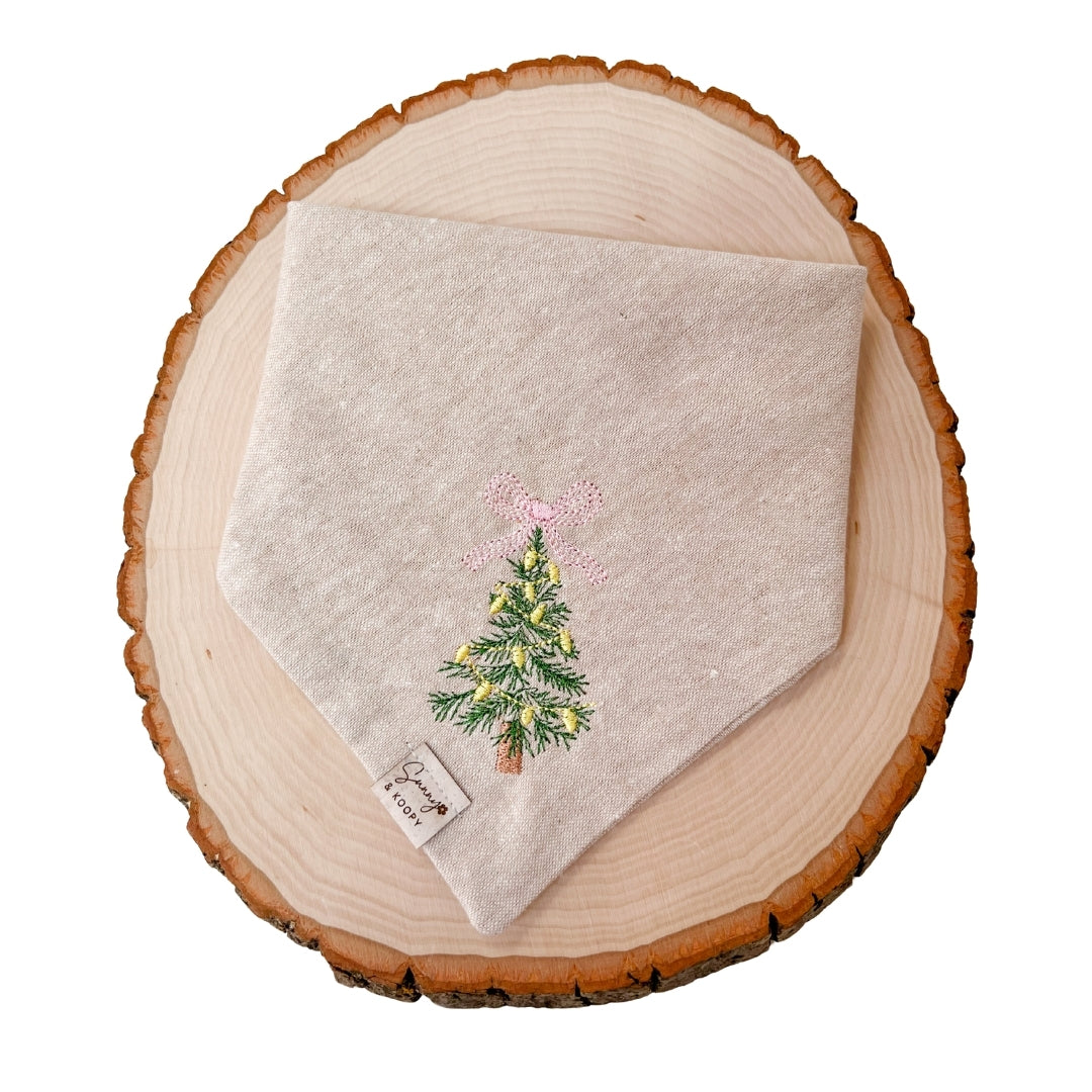 Xmas Tree with Bow Embroidered Dog Bandana