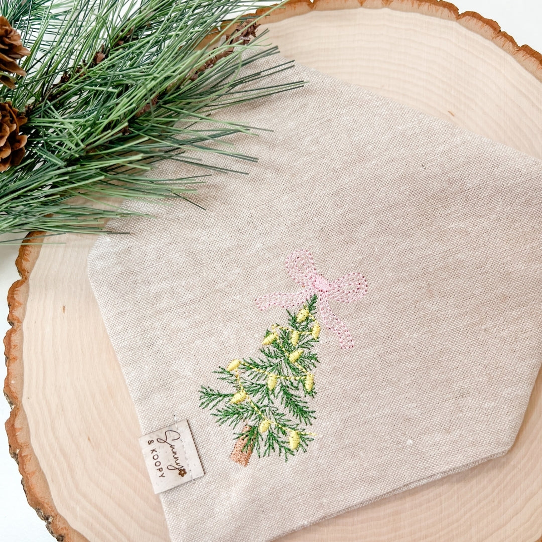 Xmas Tree with Bow Embroidered Dog Bandana