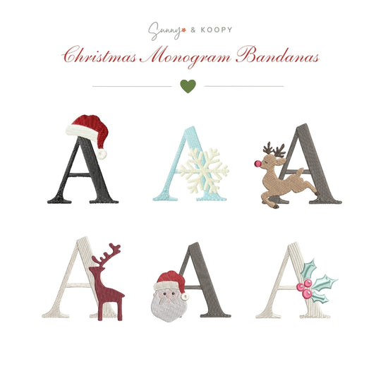 Christmas Monogram Embroidered Dog Bandana