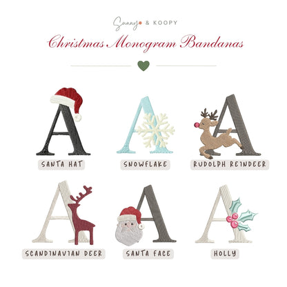 Christmas Monogram Embroidered Dog Bandana